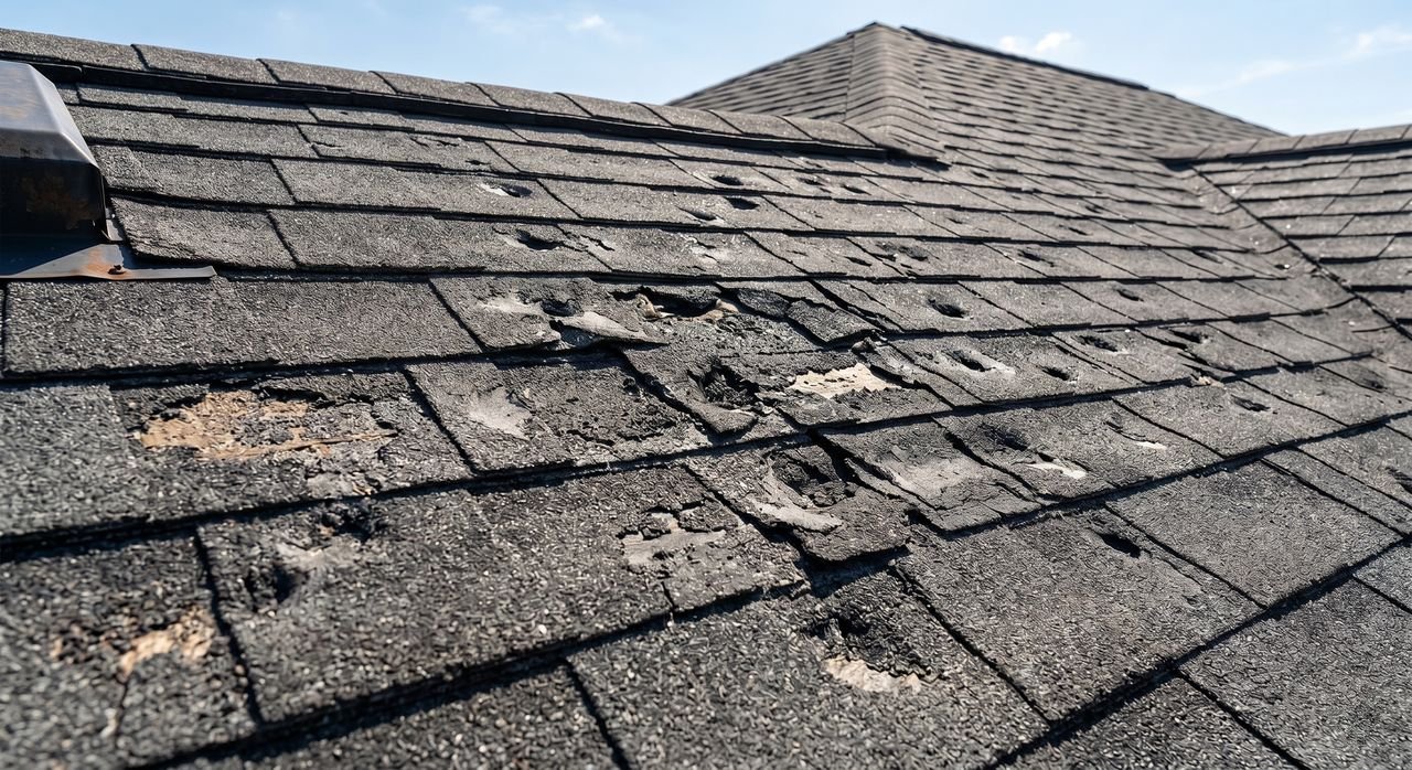 Before: hail-damaged shingles
